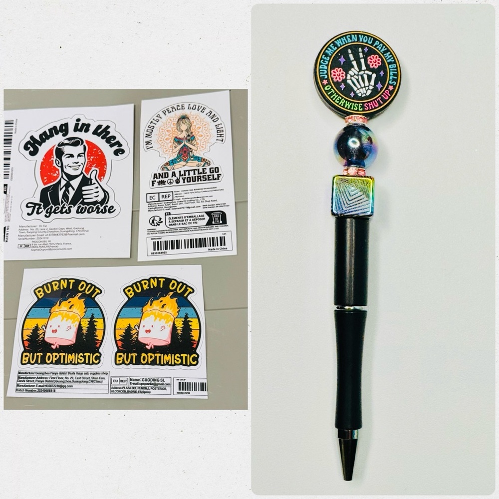Funny pen Judge me and dumpster fire stickers